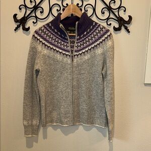 EDDIE BAUER COLLECTIBLES LAMBS WOOL ANGORA RABBIT FULL ZIP CARDIGAN SWEATER